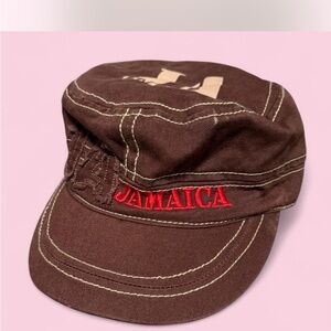 Brown Cap with Red Jamaica Embroidery